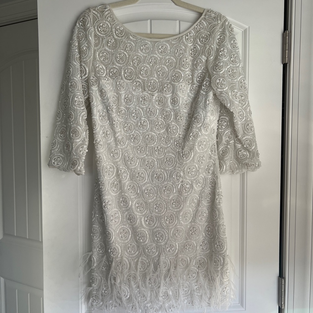 BHLDN White Lace Dress Beaded Dress with Feather Trim